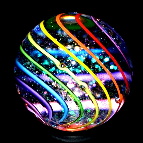 JAMES ALLOWAY GLASS MARBLE/1.225″-RAINBOW DICHROIC GLITTERBALL #354-MAGENTA,YLW+
