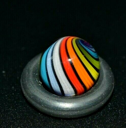 BRYAN TRILLAS GLASS MARBLE/.408″-RAINBOW UV/BLACK-THIN BLACK RIBBON,TEAL,PINK +