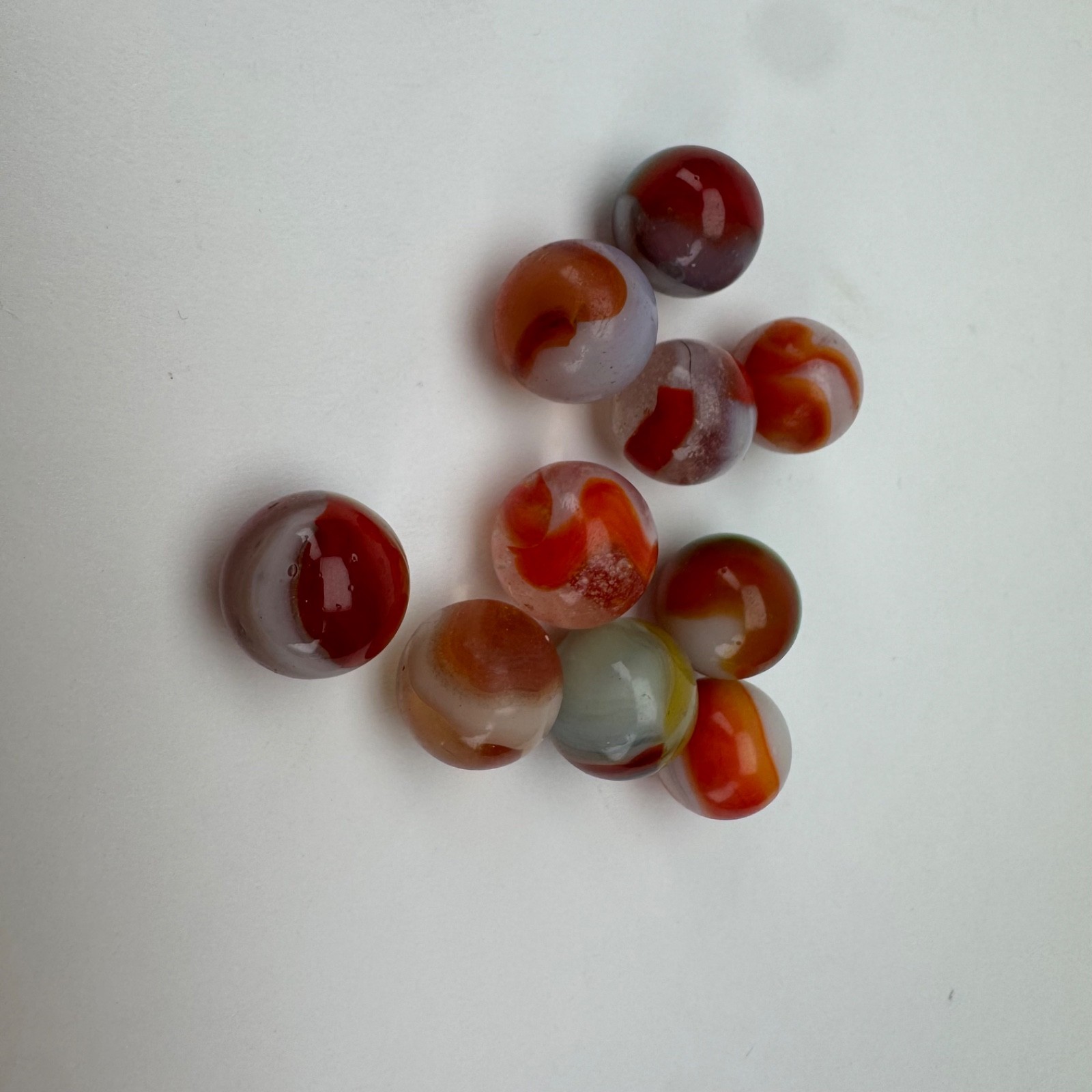 Vintage Glass Cat’s Eye Ribbon Swirl Marbles Lot of 10 Mixed Colors