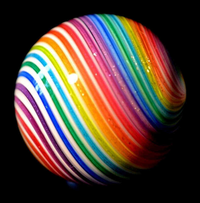 HOT HOUSE GLASS MARBLE/1.626″-TIGHT RAINBOW DICHROIC BANDED SWIRL #153-FAST SHIP