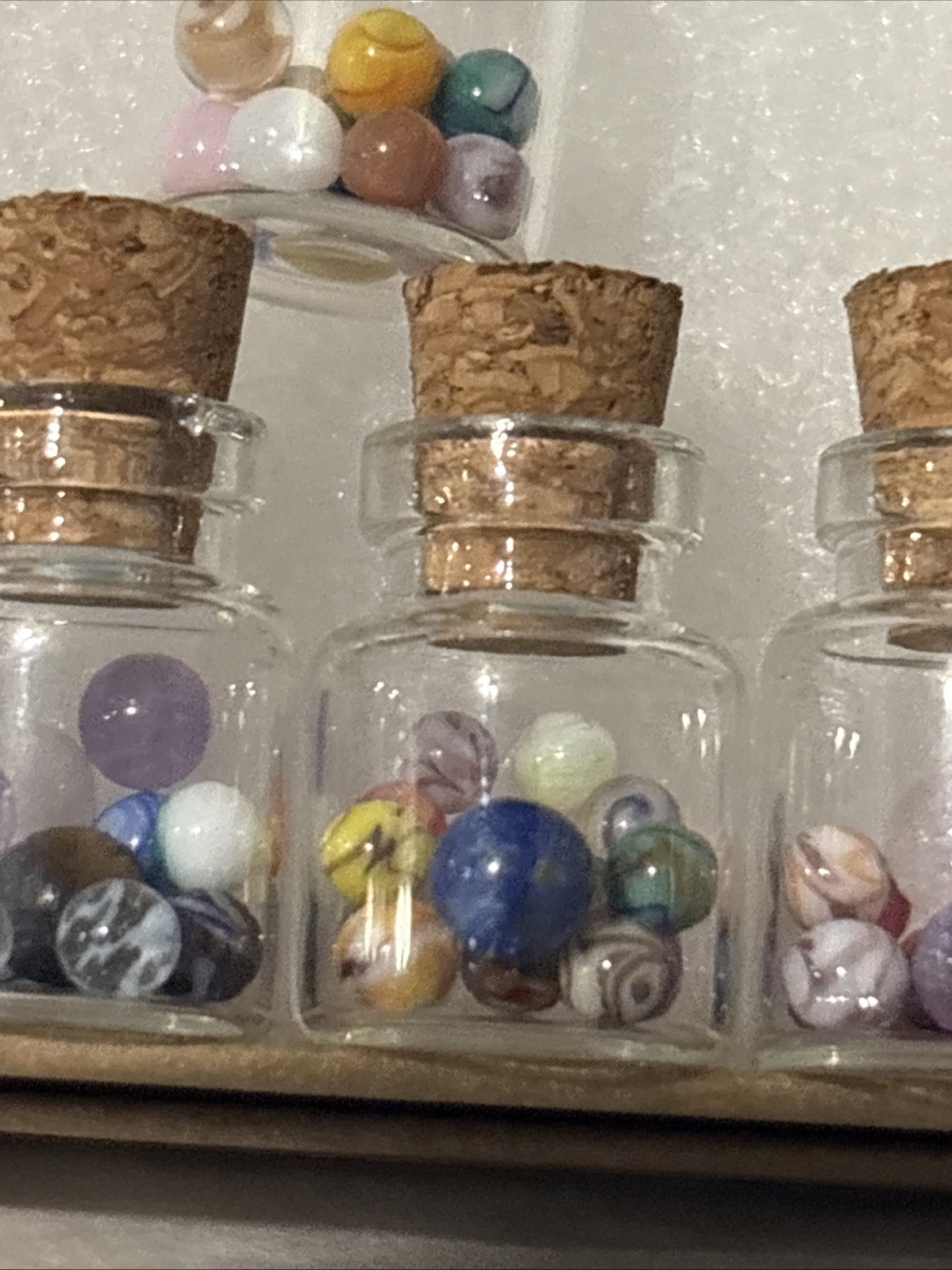 1 Tiny Glass Jar With Tiny Glass And/or Stone Marbles