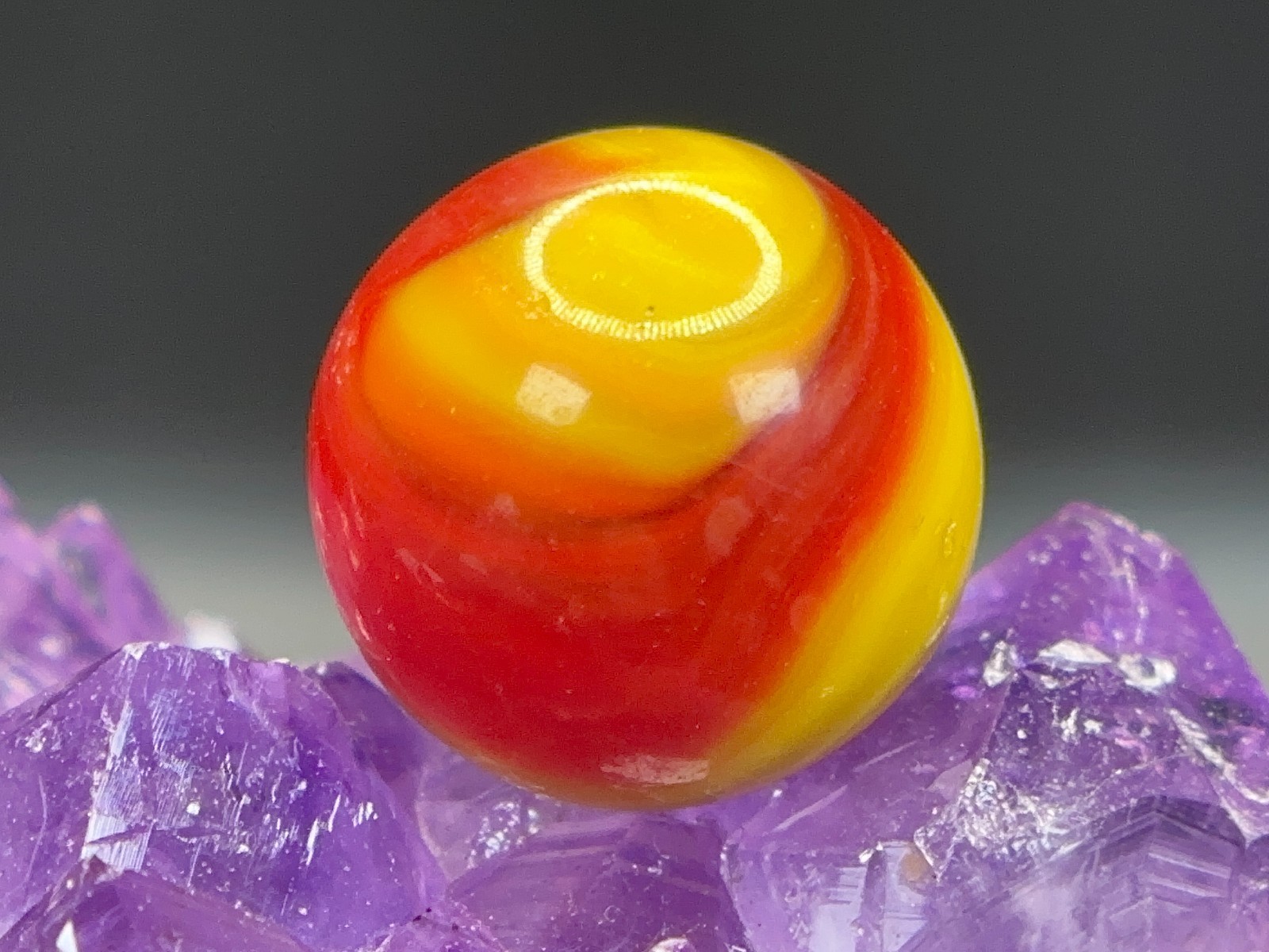Vintage Akro Agate Prizename Corkscrew Marble – Yellow & Red – .64″ Very Nice!