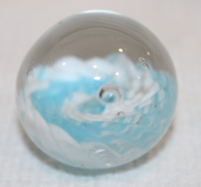 Two Large 2″ (50 mm) Marbles — (Swirling Blue & White Marbles)