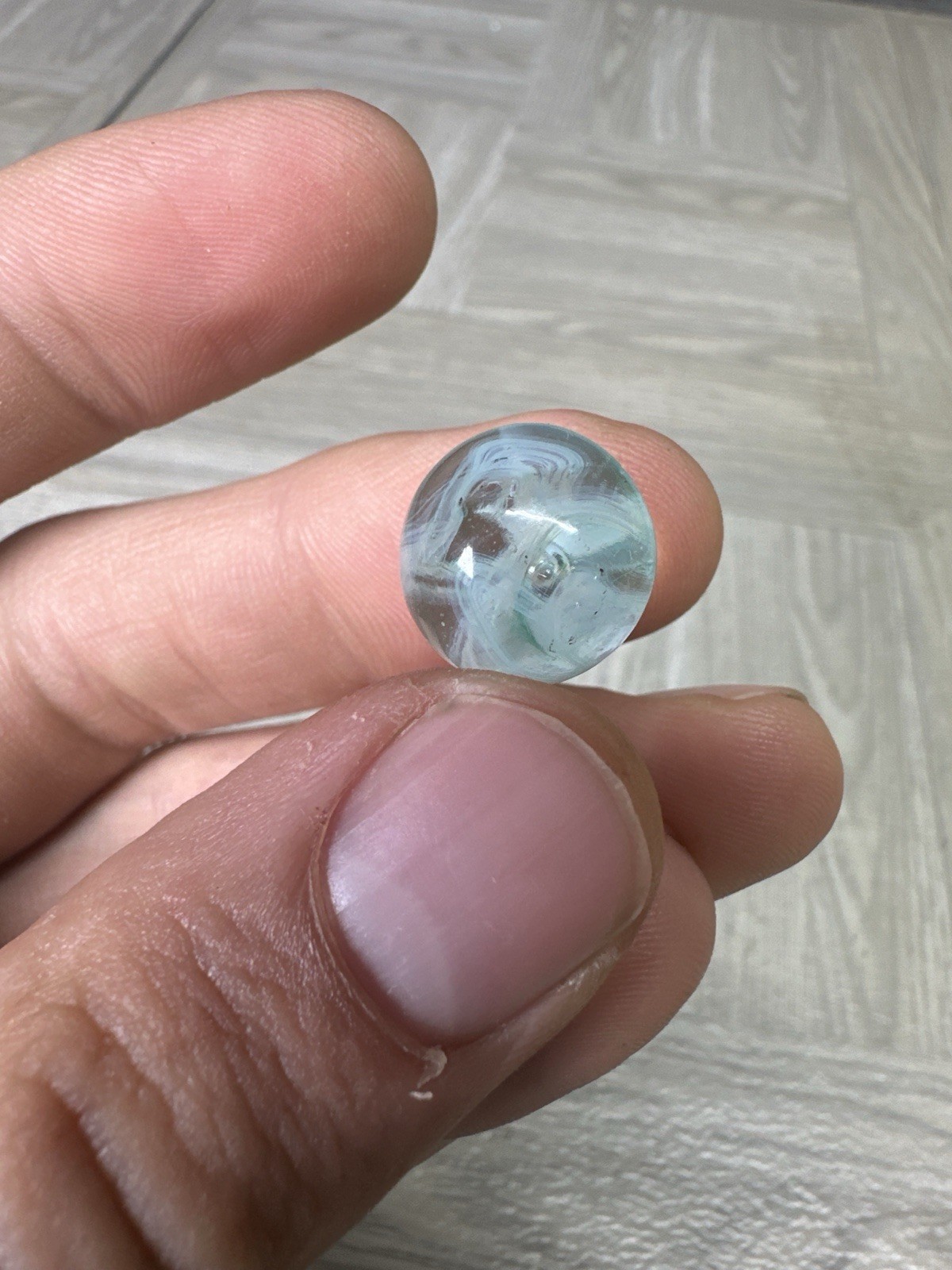 Vintage Center Bubble Swirl Marble Light Blue Bubble Glass Clear Base