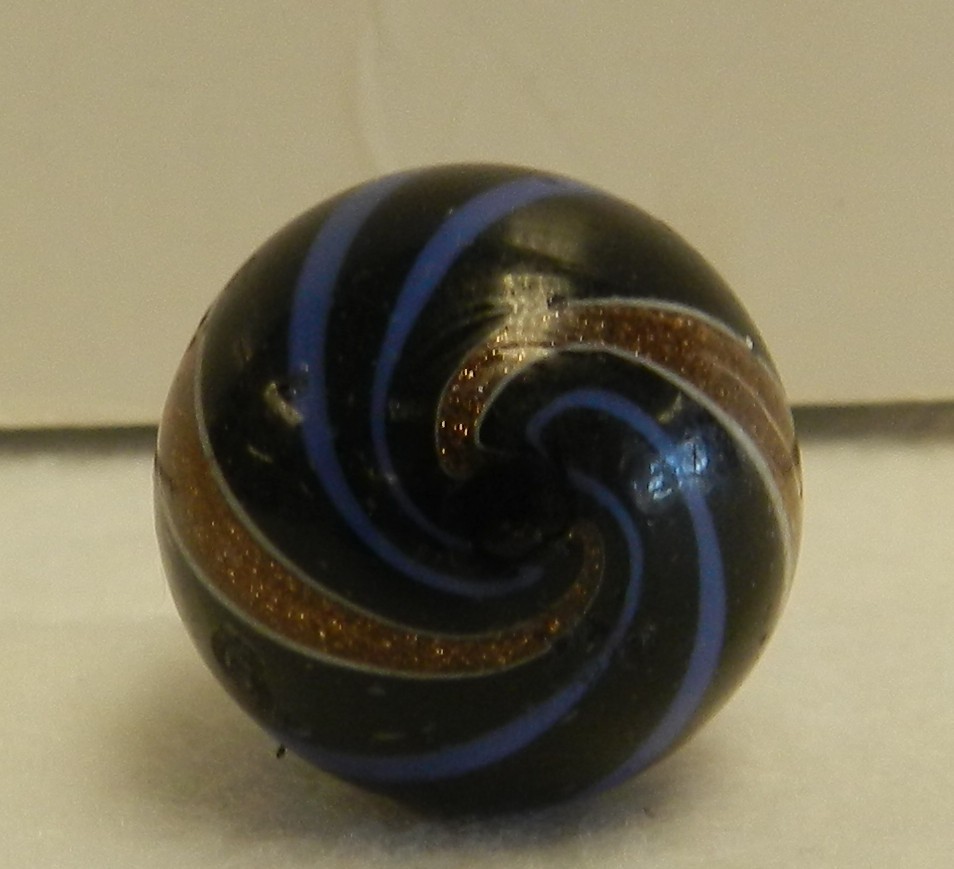#20021m Vintage German Handmade Black Base Banded Lutz Marble Blue Bands .77 In