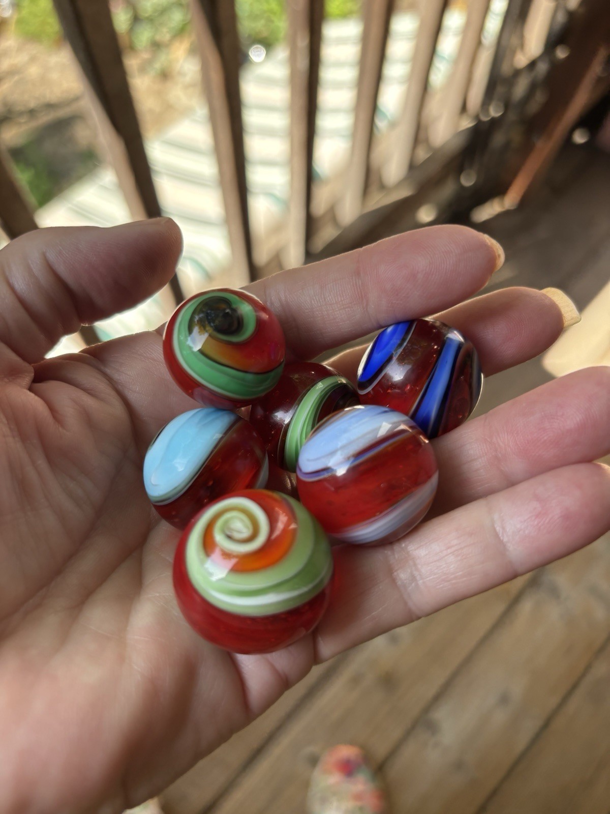 Shortie’s Fancy HandmadePlaying&Hiding Marbles Lot Of 6 “Orange Crush”