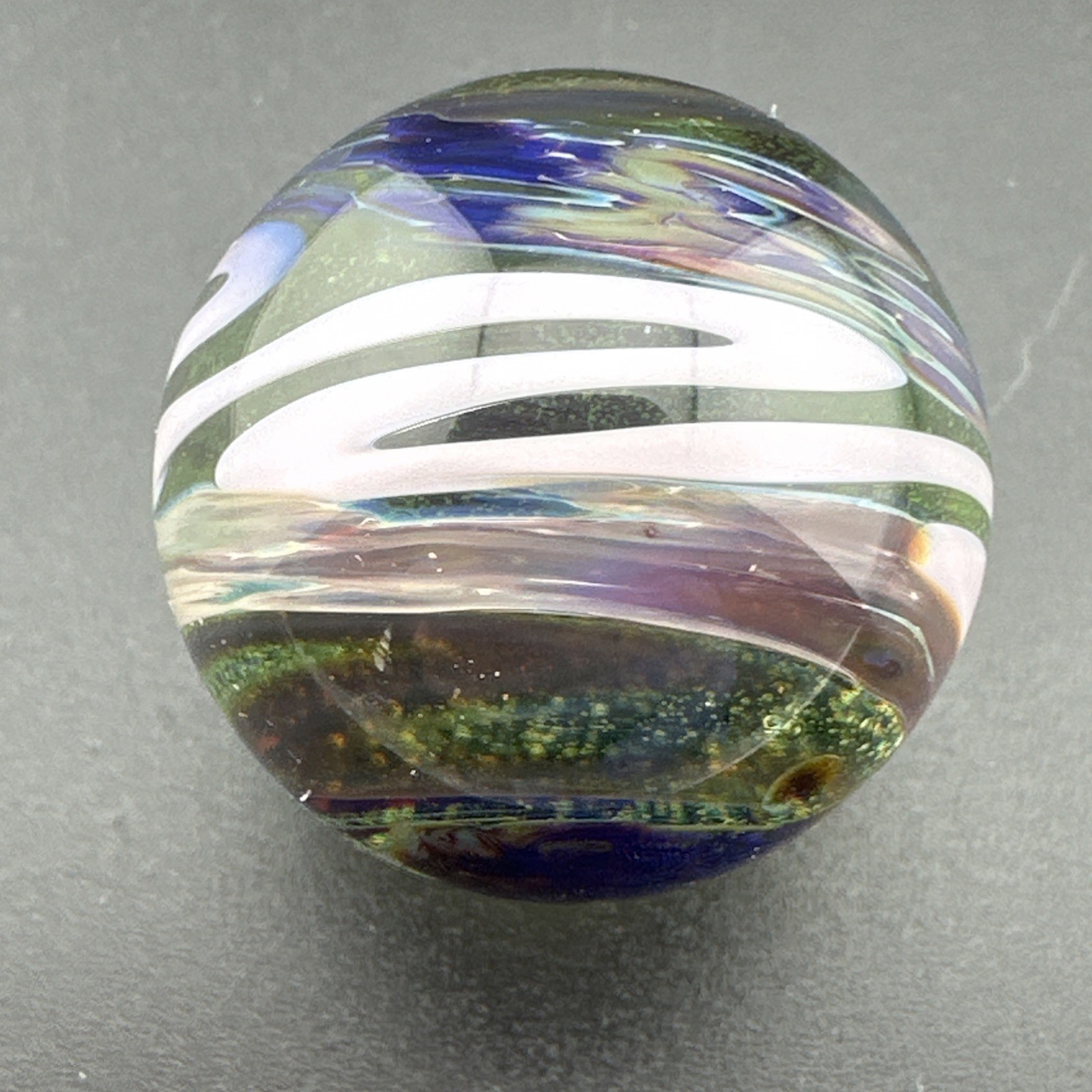 Contemporary Handmade Art Glass Marble 1.11″ Abstract Swirl, UV Glow, Sparkles!