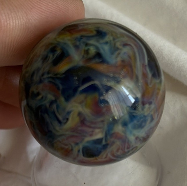Juba 2013 Glass Marble Art handmade signed Swirling Blue Green Pink Purple