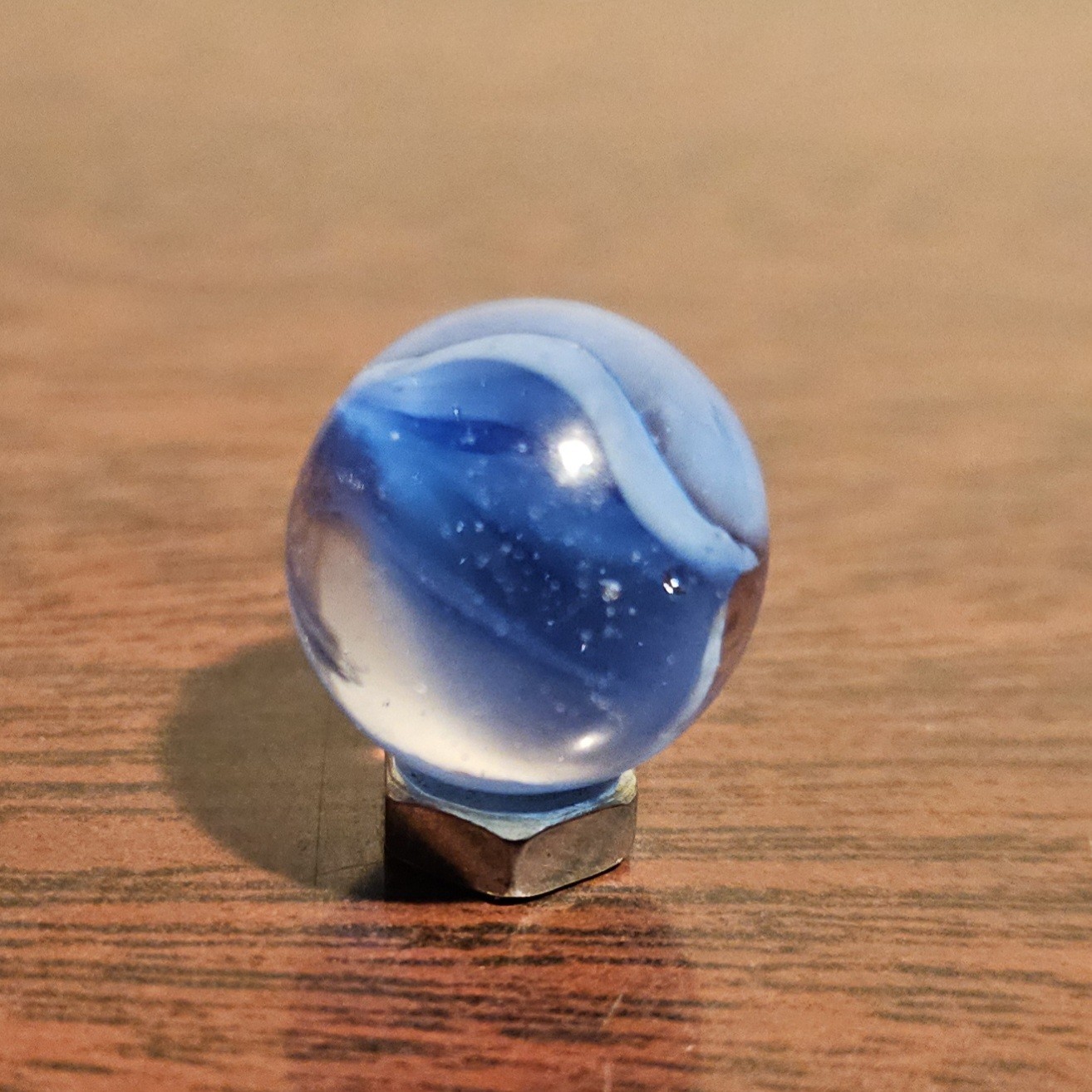 Vintage CE Bogard 4-Lobe Collapsed Floppy Hybrid Blue Clear O.593″ Marble