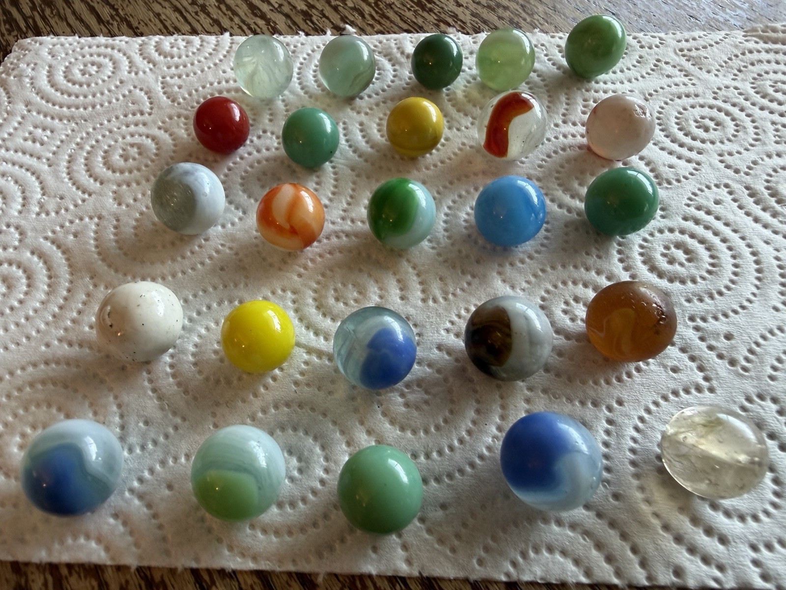 Mixed Lot of 25 Antique Glass Marbles, Assorted Colors, Styles & Sizes