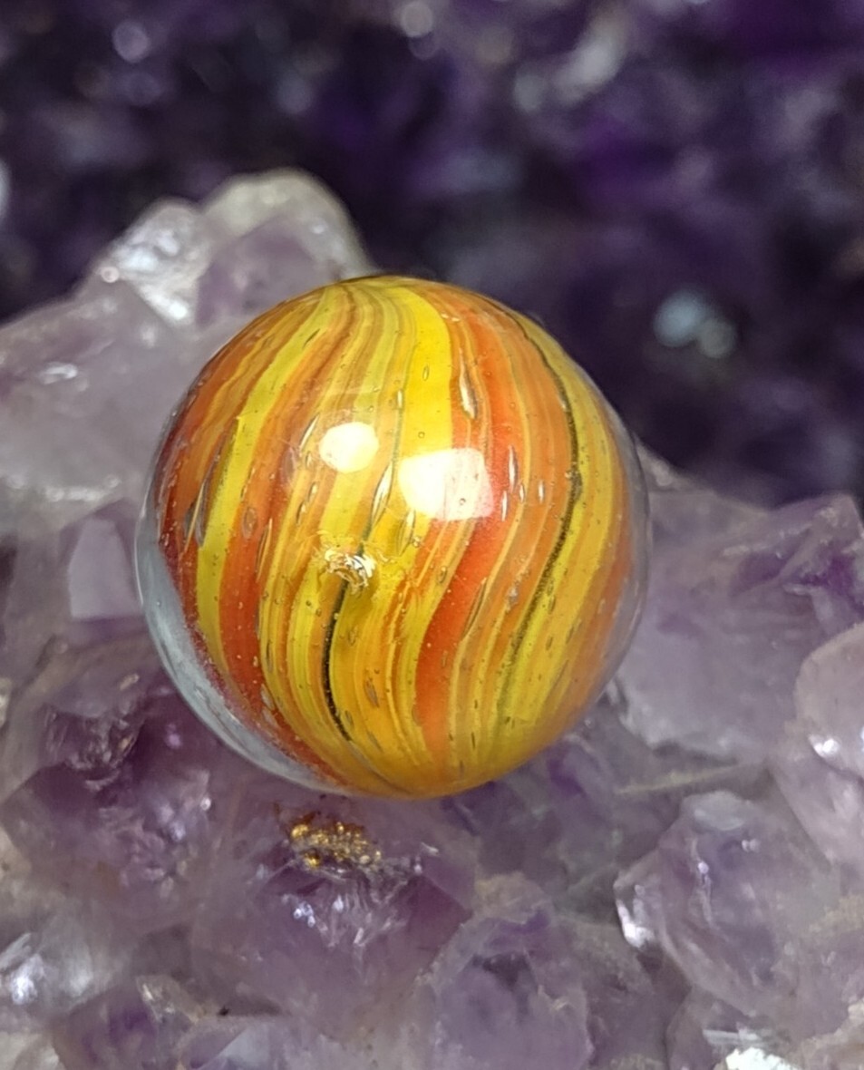 Flamin’ 🔥 NM Orange Onion Skin SWIRL Shrunken Antique GERMAN Marbles .64″