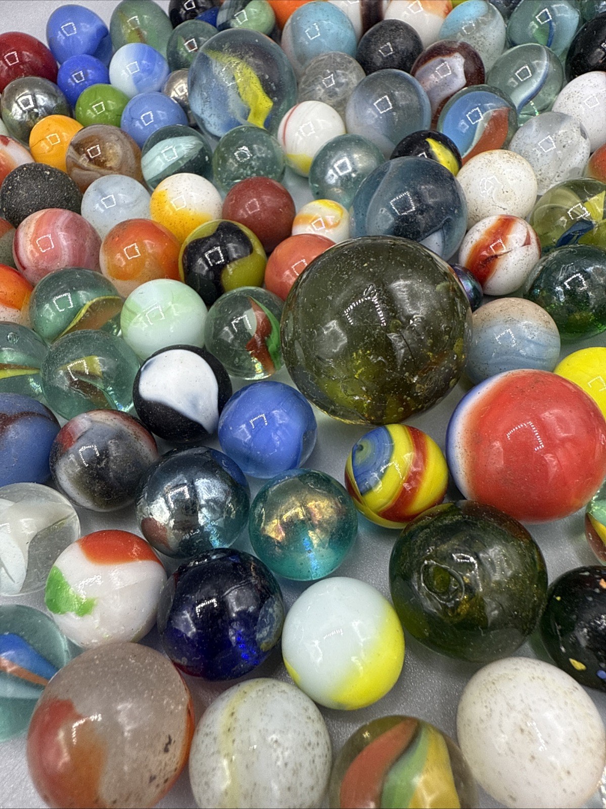 Lot of 227 Vintage & Modern Glass Marbles Assorted Colors Shooter Mix