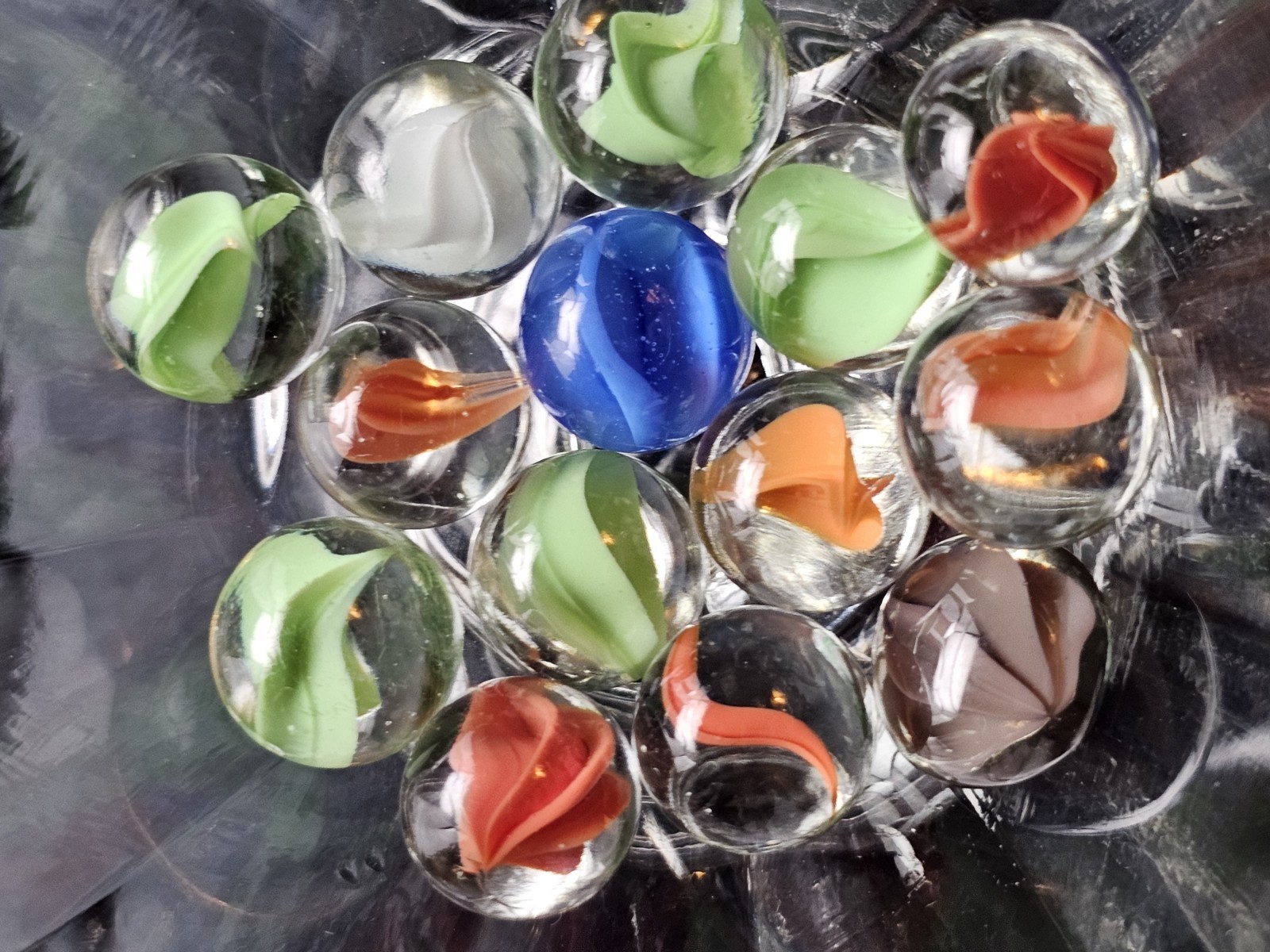 Vintage Estate 2lb+ Mixed Lot 215 Toy Marbles- Swirl, 4-6 Vane Cat’s Eye, & More