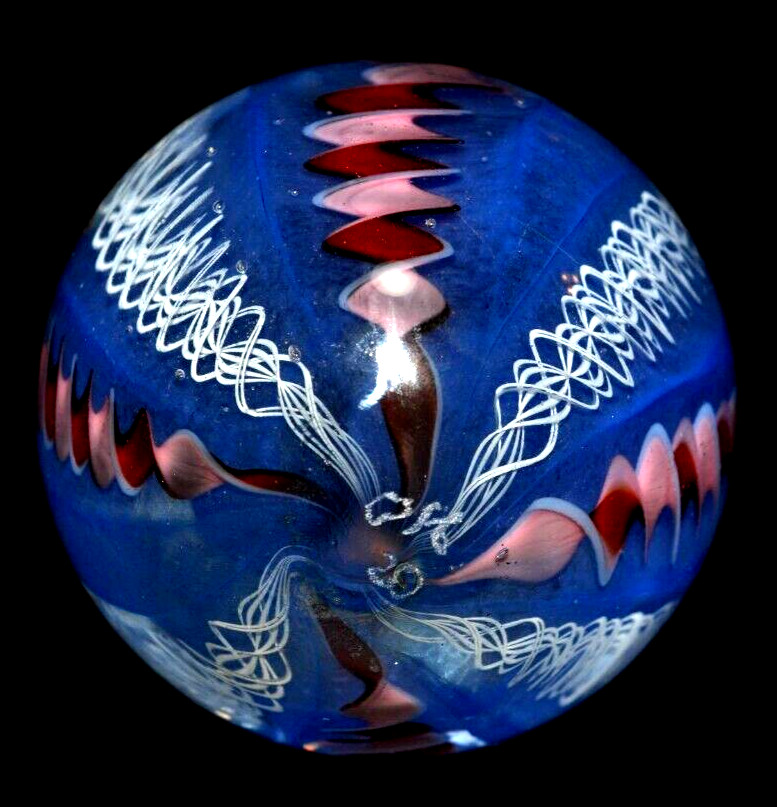 PERRY KENIN GLASS MARBLE/2.379″-DARK CHERRY & FADED BLUE JEANS-WHITE LACE,FAST