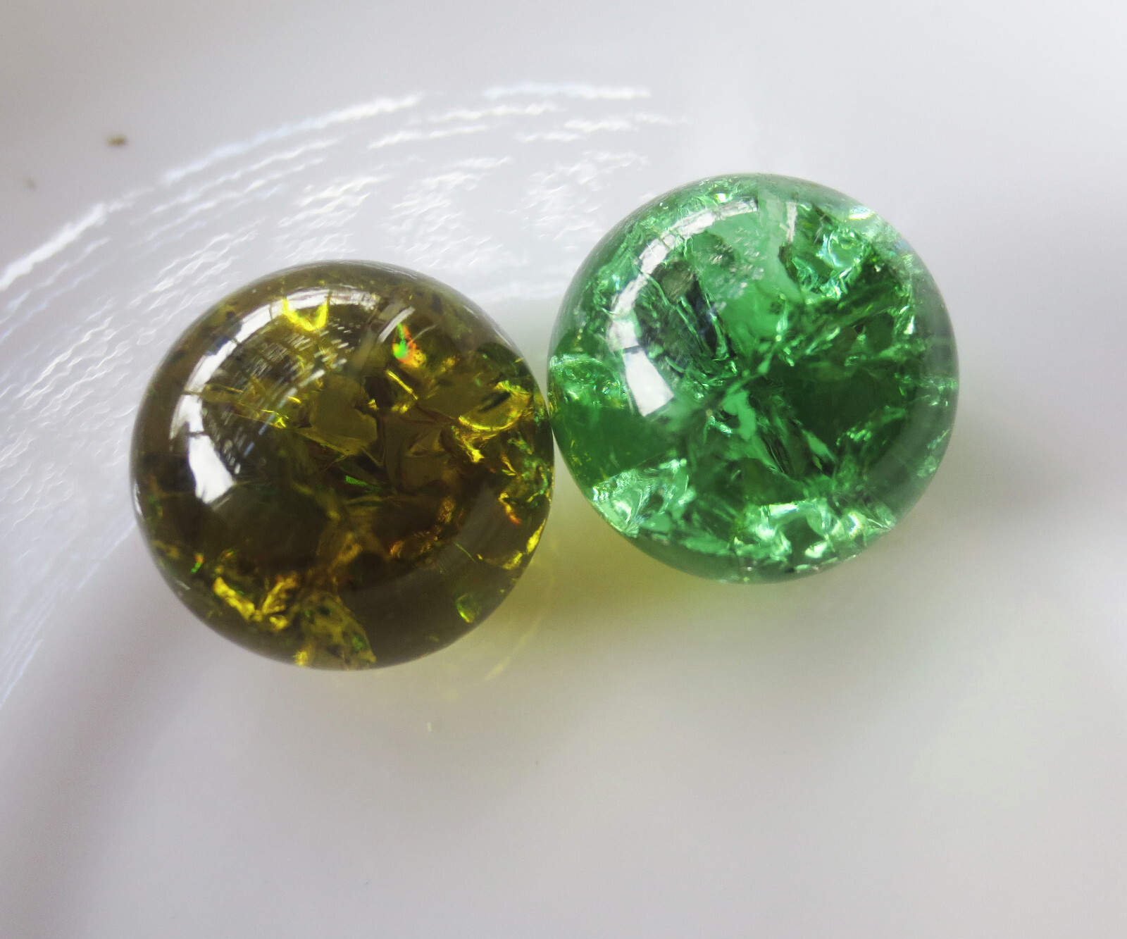 Vintage Green & Amber Vitro Agate Crackle Glass Marbles Approx 16mm 5/8″ Mint