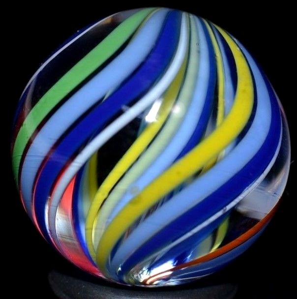 JODY FINE HANDMADE GLASS MARBLE/.898″-RAINBOW CUBSCOUT TRIPLE-BLUE,YELLOW,RED,LM