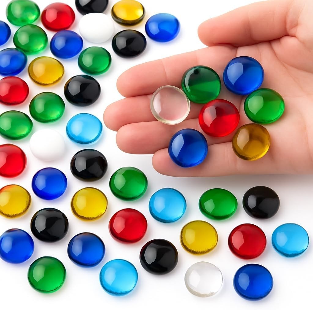 Glass Pebbles Colored Stones, 5LB Flat Marbles – Decorative Glass Gems for Va…