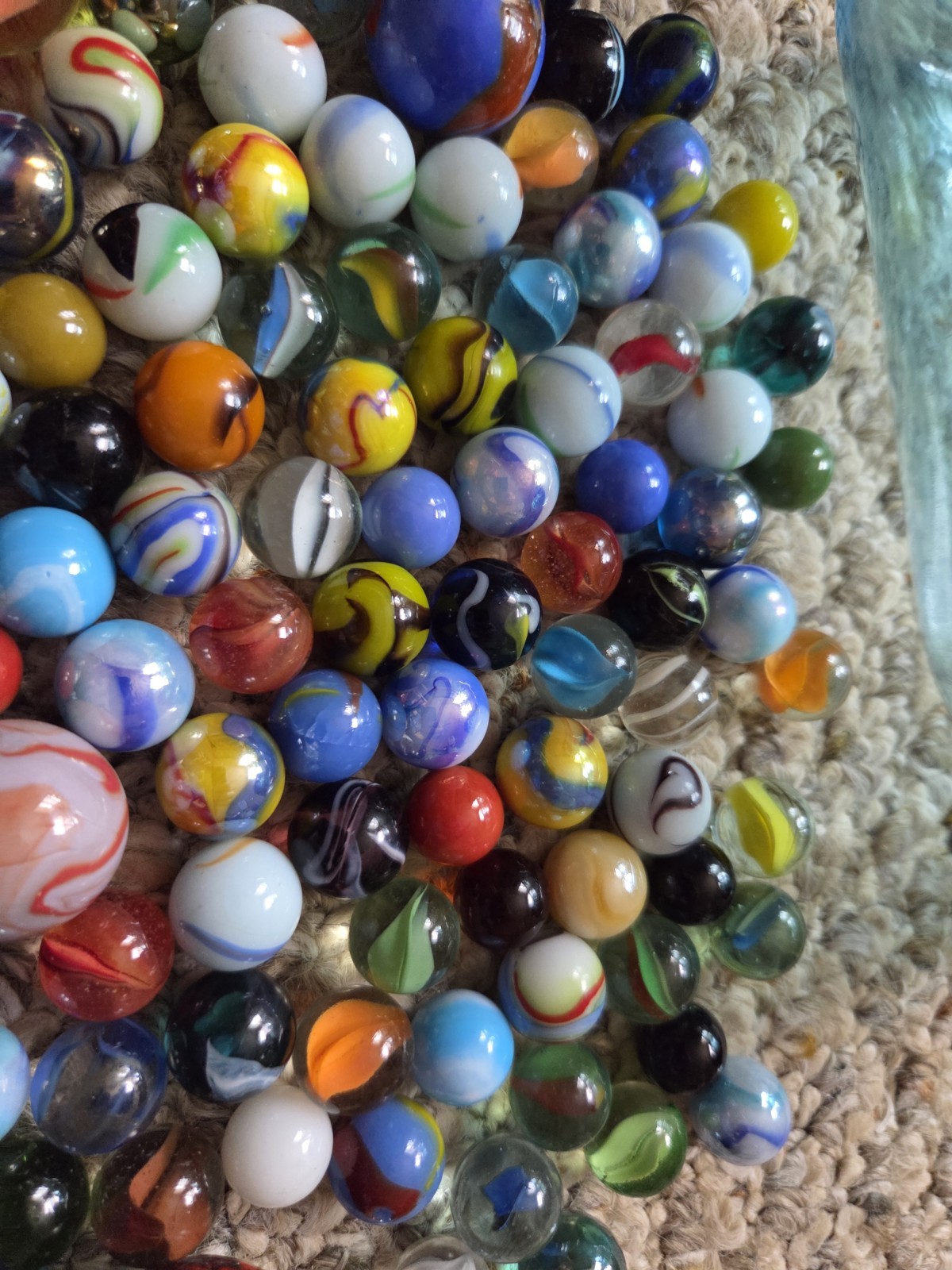 Vintage Blue Glass Ball Jar Full Of Marbles 4 Lbs