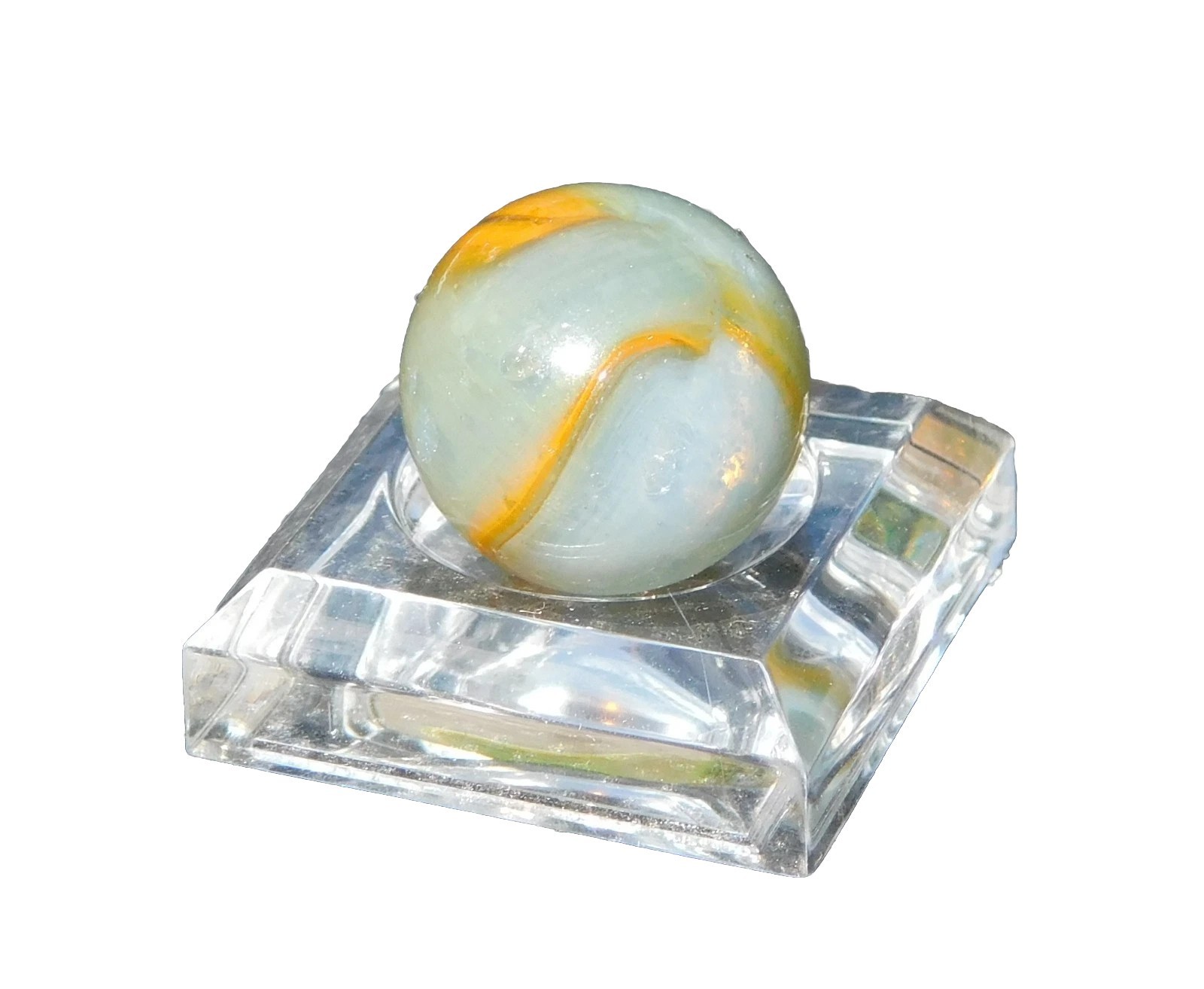 Vintage Marble Clear Transparent Grey-Blue Orange Stripe Opalescent 0.55″ ❤️-14