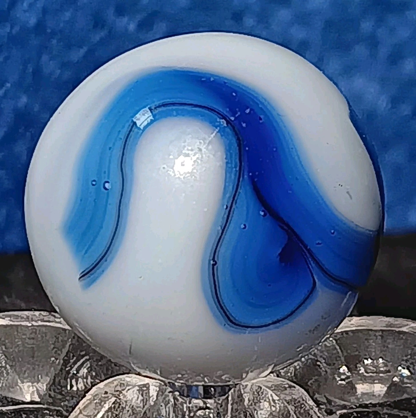 Vintage Alley Agate Swirl Marble. .58″ Mint Condition. Unique Example. W Ox Hair