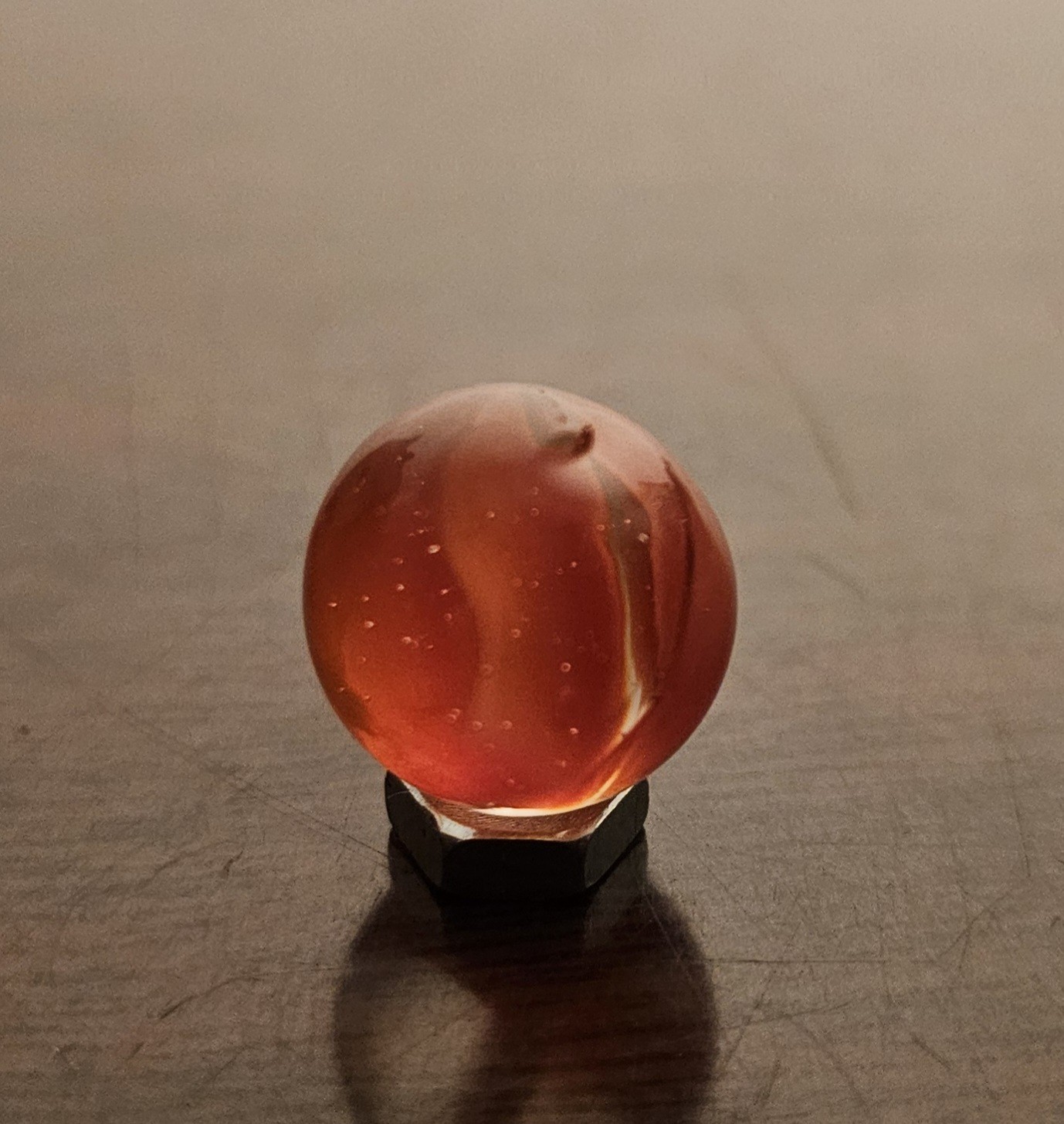 Vintage CE Bogard Orange Floppy 4-Lobe Cats Eye .562″ Glass Marble w Cold Roll