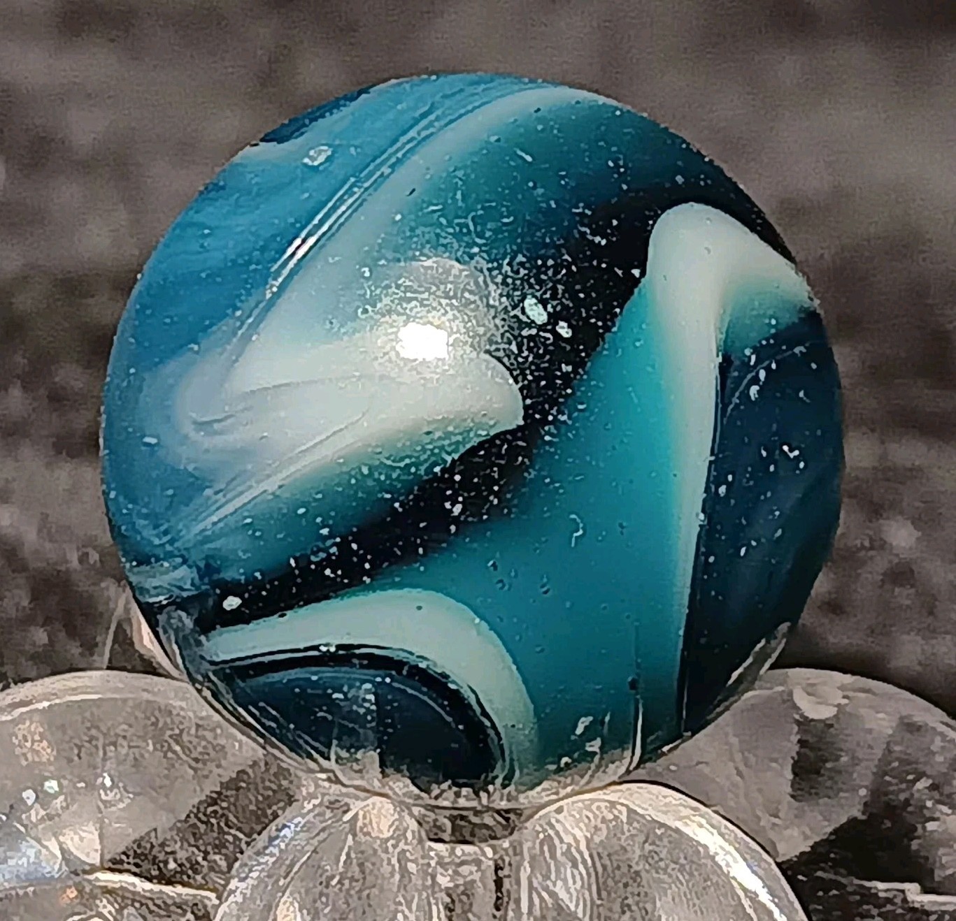 Stunning Peltier Glass NLR “Blue Panda” Marble. .58″ Incredible Pattern.
