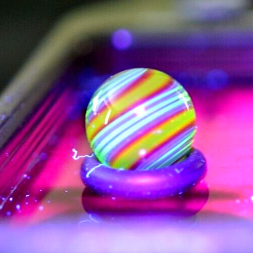 BRYAN TRILLAS GLASS MARBLE/.542″-VIOLET BLACKLIGHT LUCKY STRIPE-SUNFLOWER,LIME,R