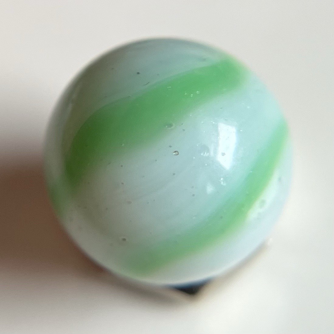 💚Peltier Rainbo Green Baseball Bubbly Ribbon Marble .58”