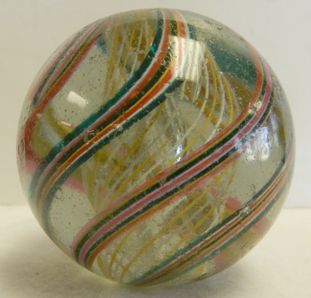 #20897m Huge 2.08 Inches Vintage German Handmade 2 Color Latticino Marble