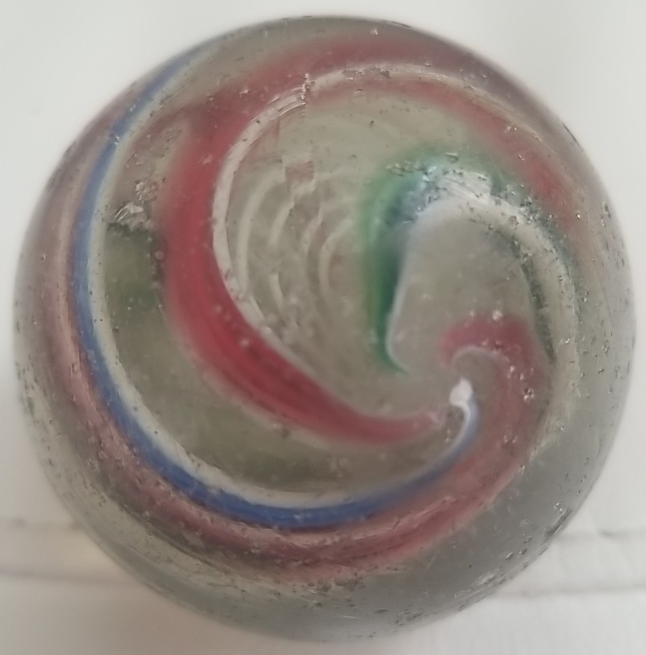 Huge Antique German Marble Banded Ribbon Core Swirl Handmade 2.25″