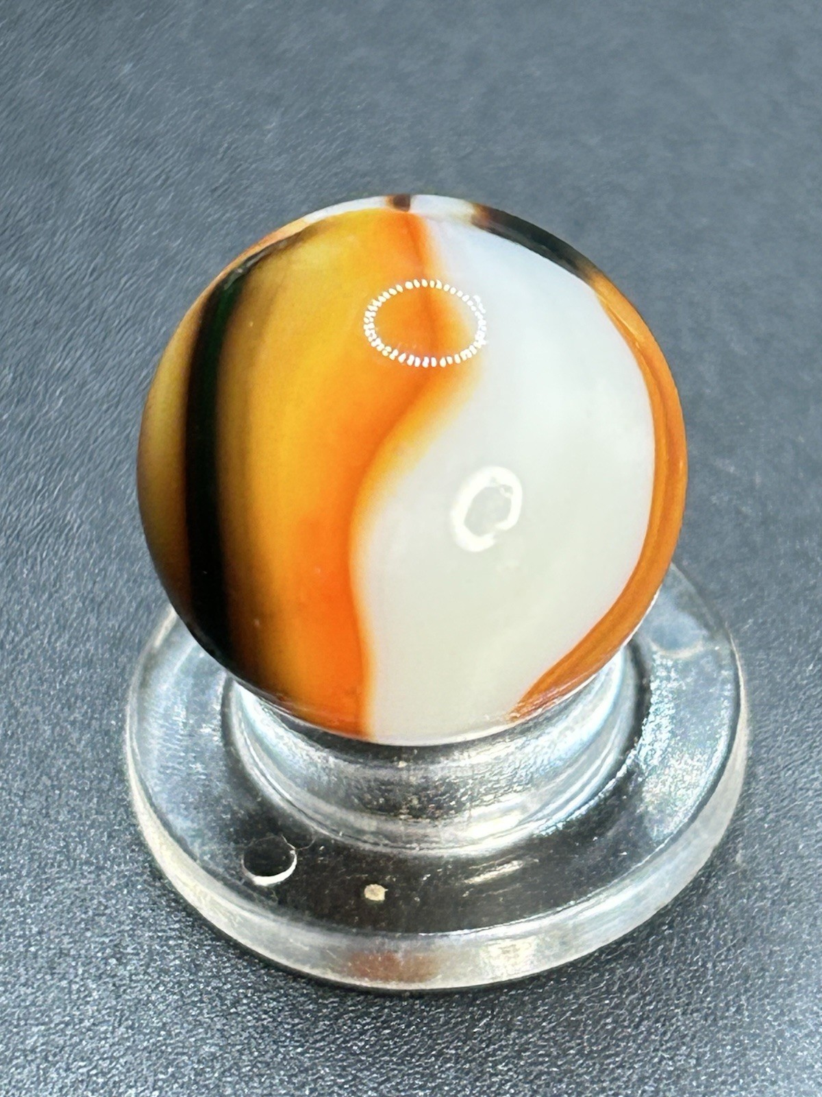 Vintage Peltier National Line Rainbo Rebel Marble Orange Rebel? 0.629”