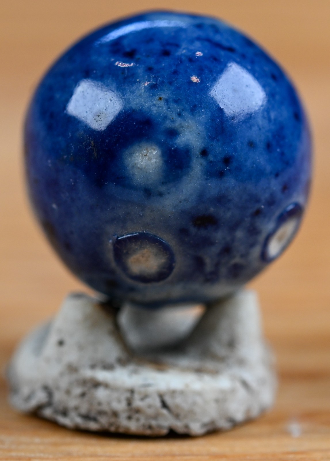 Blue Handmade Bennington Marble & Old German Firing Stand, 0.76 inch, Mint S1694