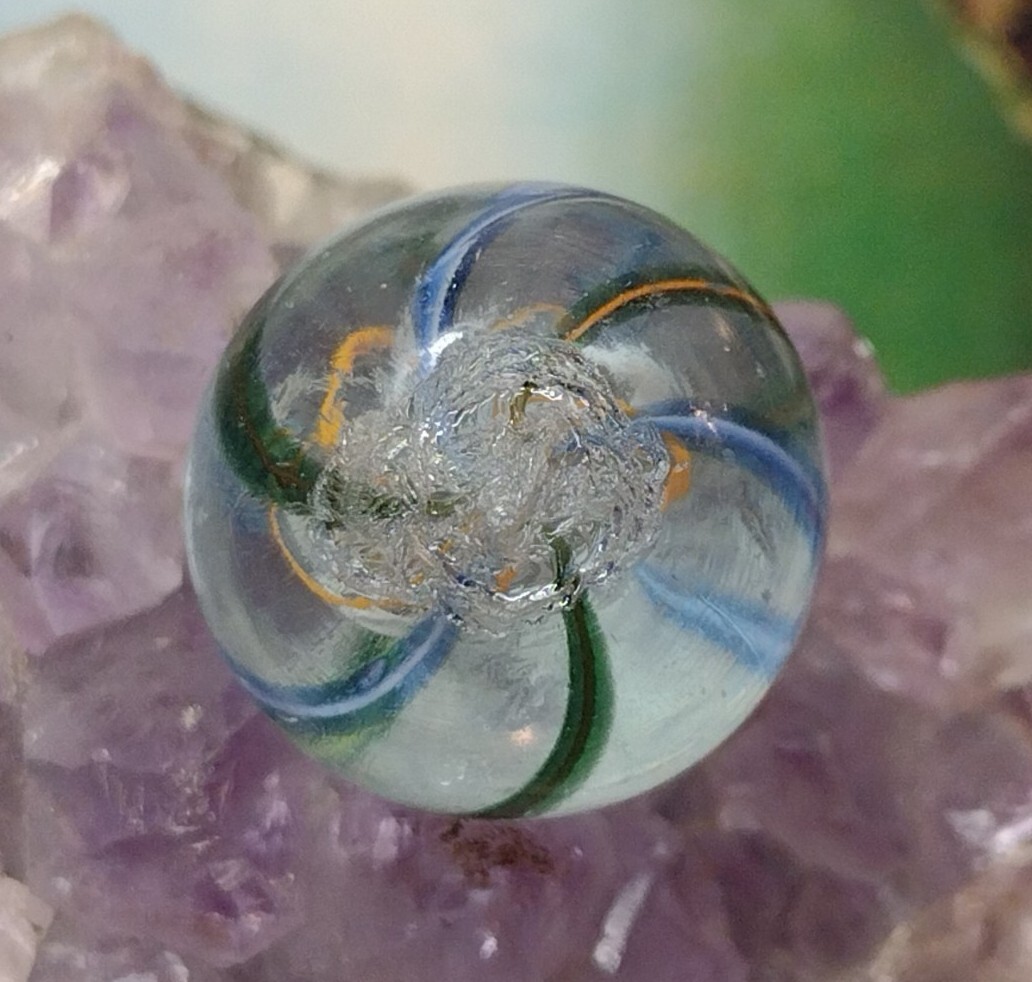 .71″✨ Orange & White Latticinio Net Core Handmade Swirl Vintage German Marbles