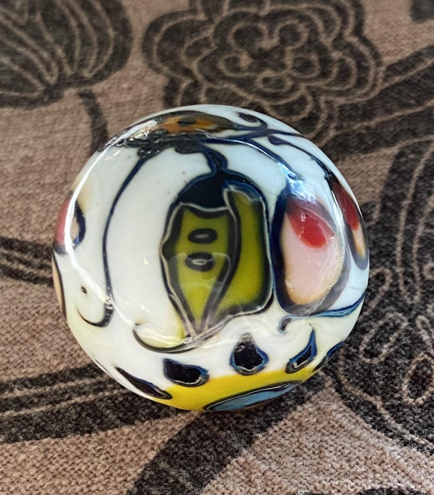 Handmade Art Glass Marble W/ Little Bird, Moon, Sun And A Leaf Made In KC