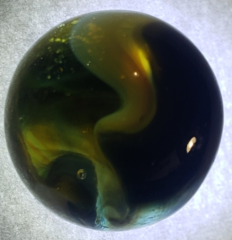 HTF GORGEOUS Akro Agate Blue n Gray Popeye HYBRID Amber Base WET MINT SZ 5/8