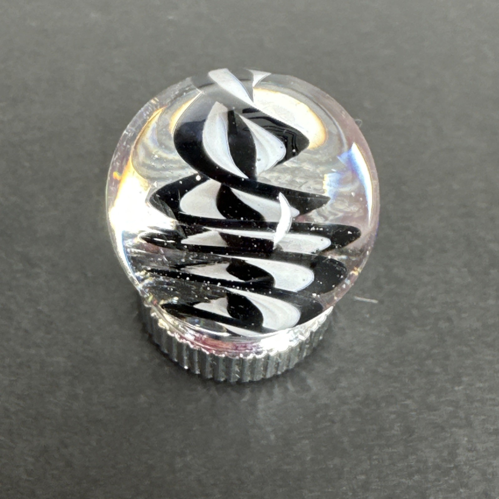 Contemporary Handmade Art Glass Marble .73″ Black White Twisty Swirl Corkscrew