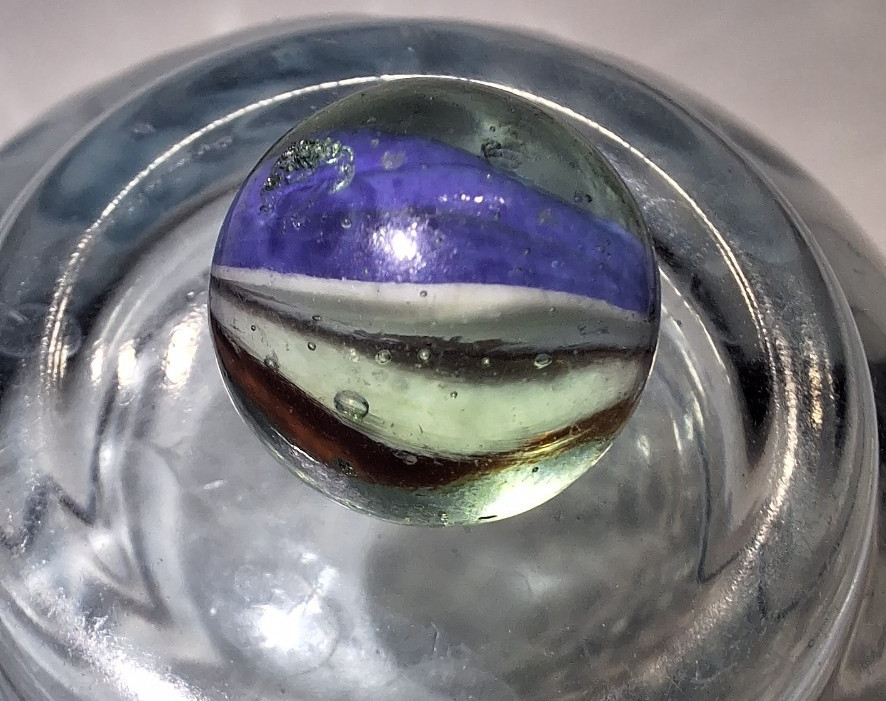 Vtg 6 Vane Tri Color Red White Blue Hybrid Cat’s Eye Marbles 11 ct. UV Reactive