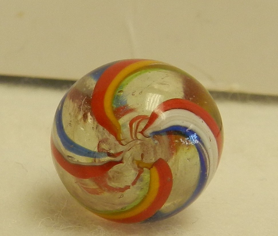 #20539m Rare Red and White Latticino Swirl German Handmade Marble .70 In Mint–