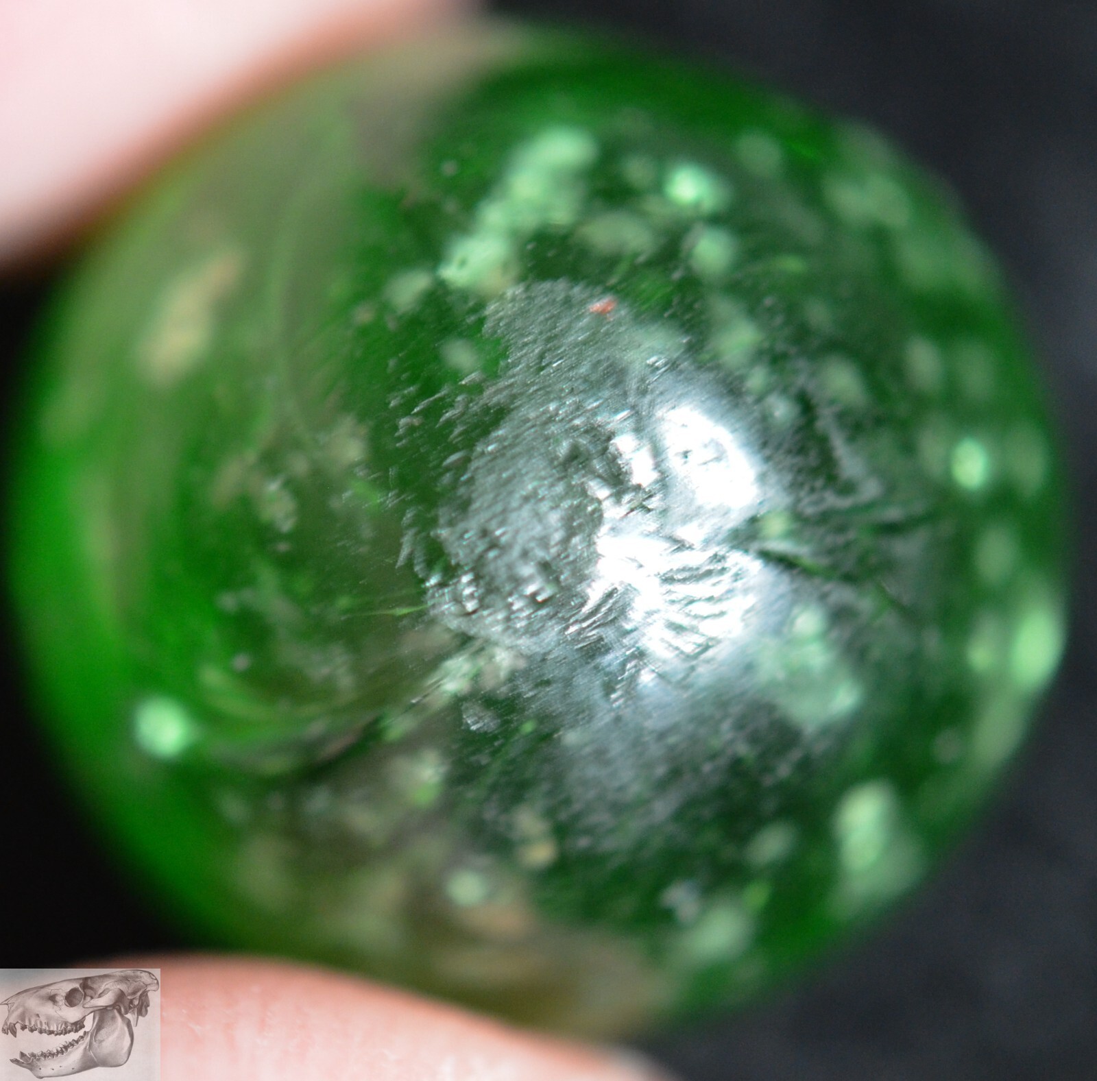 Handmade Green Mica Marble, 11/16 in, Near Mint+, 1860-1920, Germany, S897