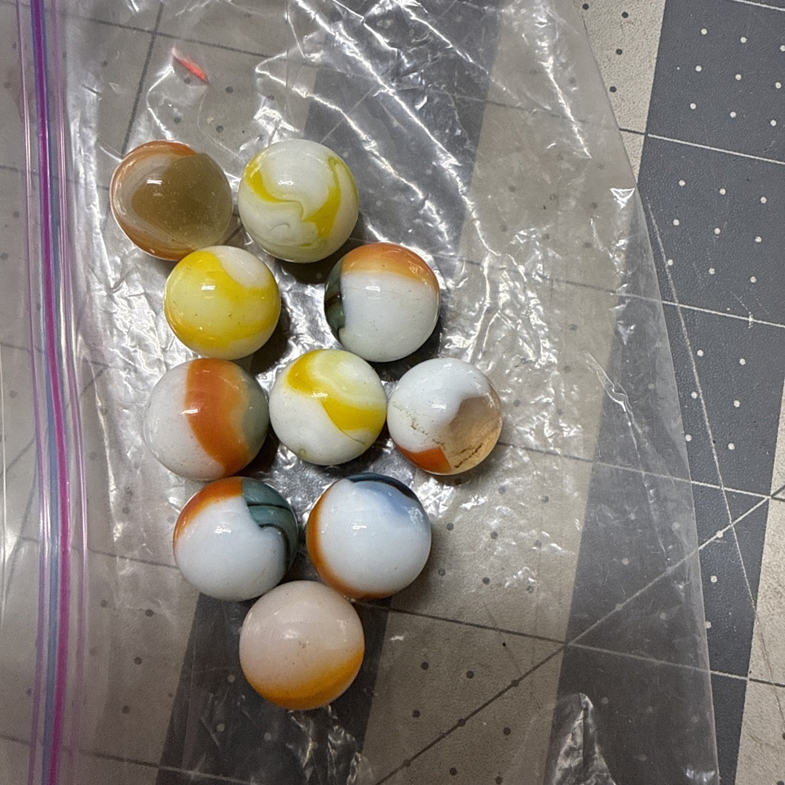 Vtg 1940s -1970s MARBLES Lot of 10 Tri-colors Peltier? Akro Agate? Christensen?