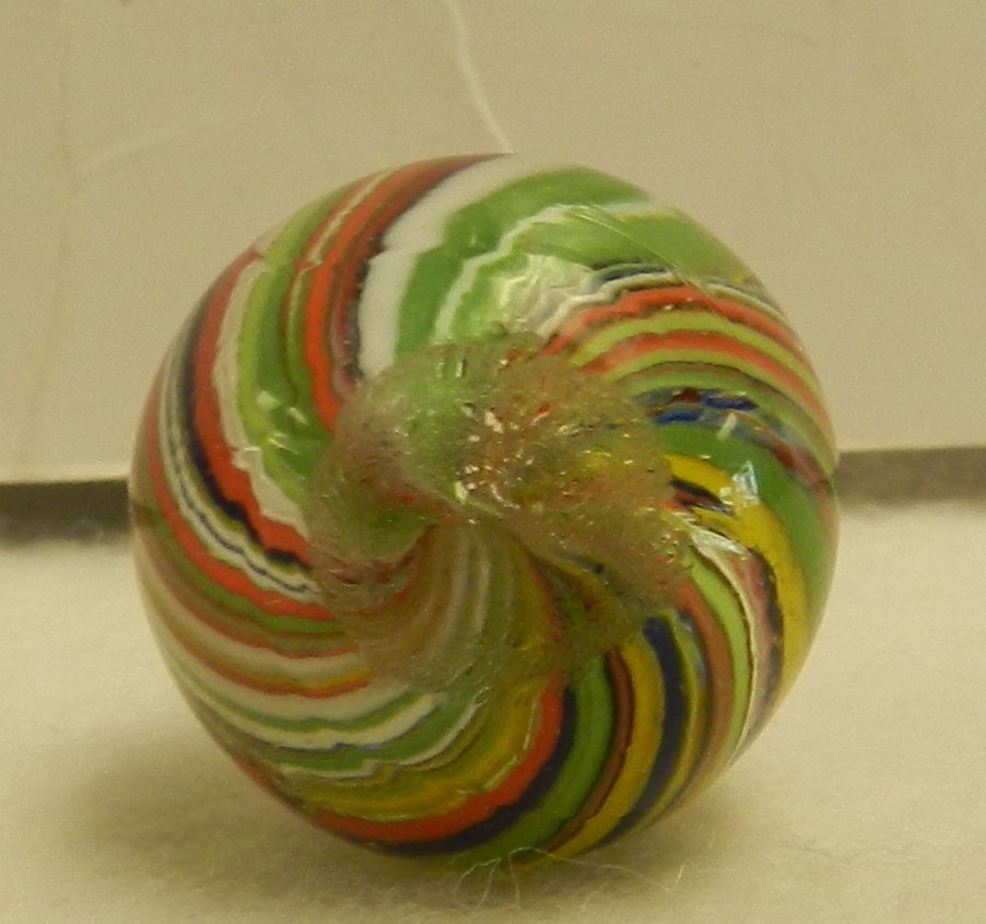 #19839m Colorful Vintage German Handmade Joseph’s Coat Shooter Marble .88 Inches