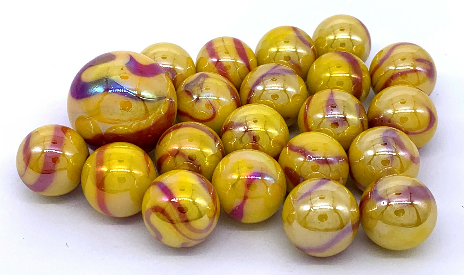 Net Bag 21 “Spartan” Glass Marbles from Netherlands Vacor Don Juan (Sun in USA)