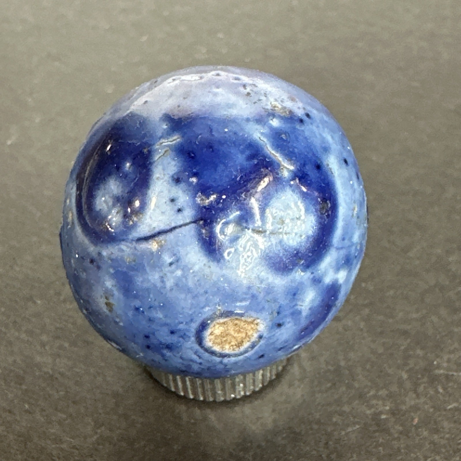 Vintage German Handmade Clay Blue Bennington Marble 1.02″ Antique MIB Shooter