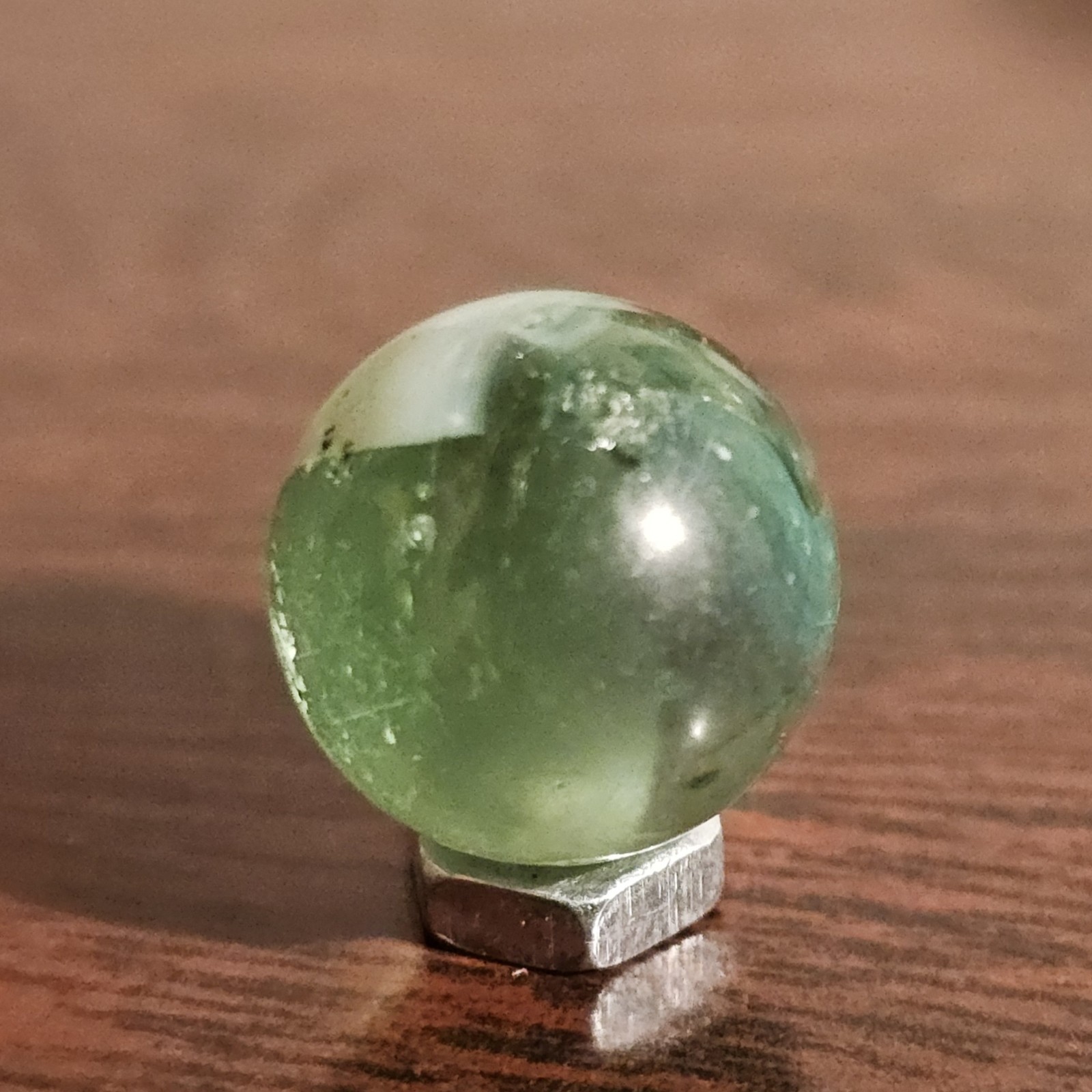 Vintage Master Glass Opaque White Swirl and Green Glass .593 Marble