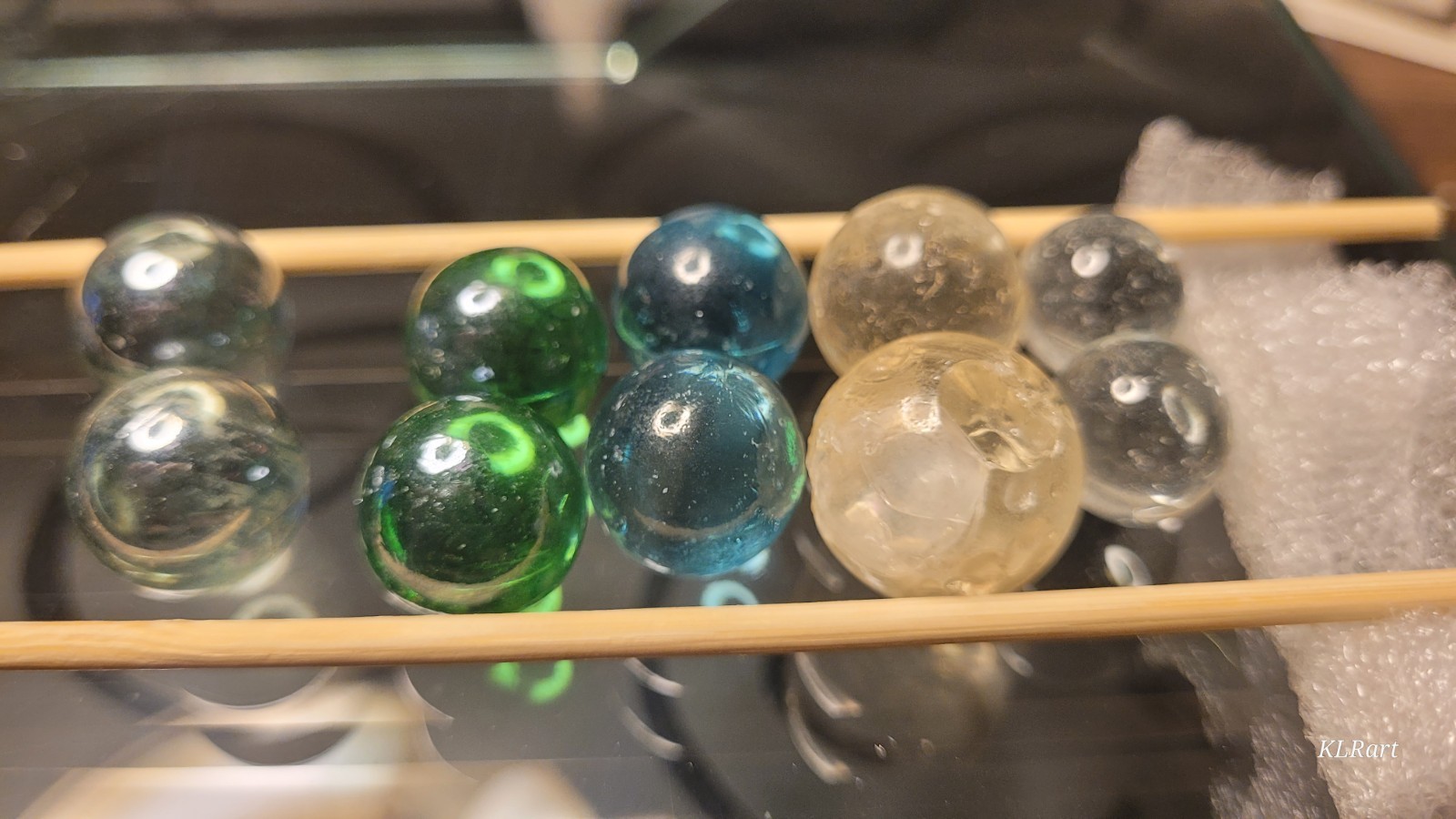10 marbles glass solid clear, blue, emerald green, chrome