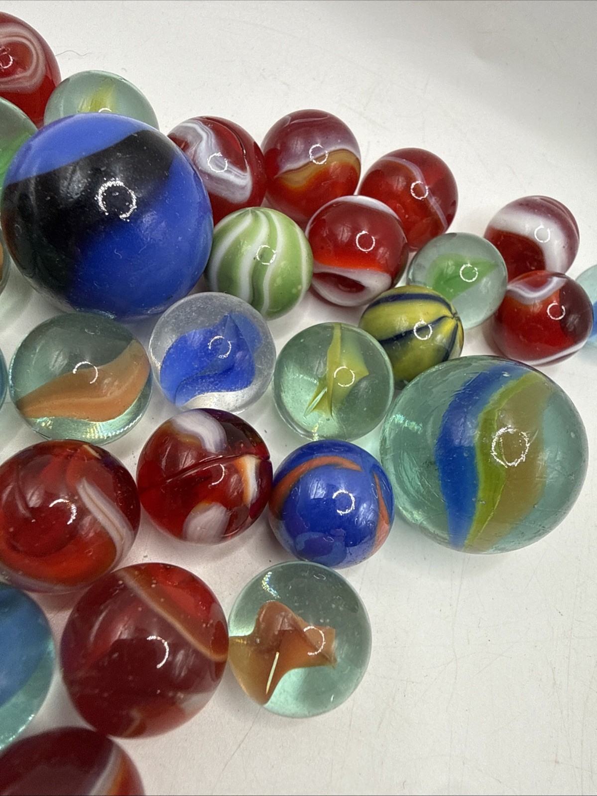 Assorted Vintage Marbles in Small Glass Mason Jar, Asst 47 As Seen Pics