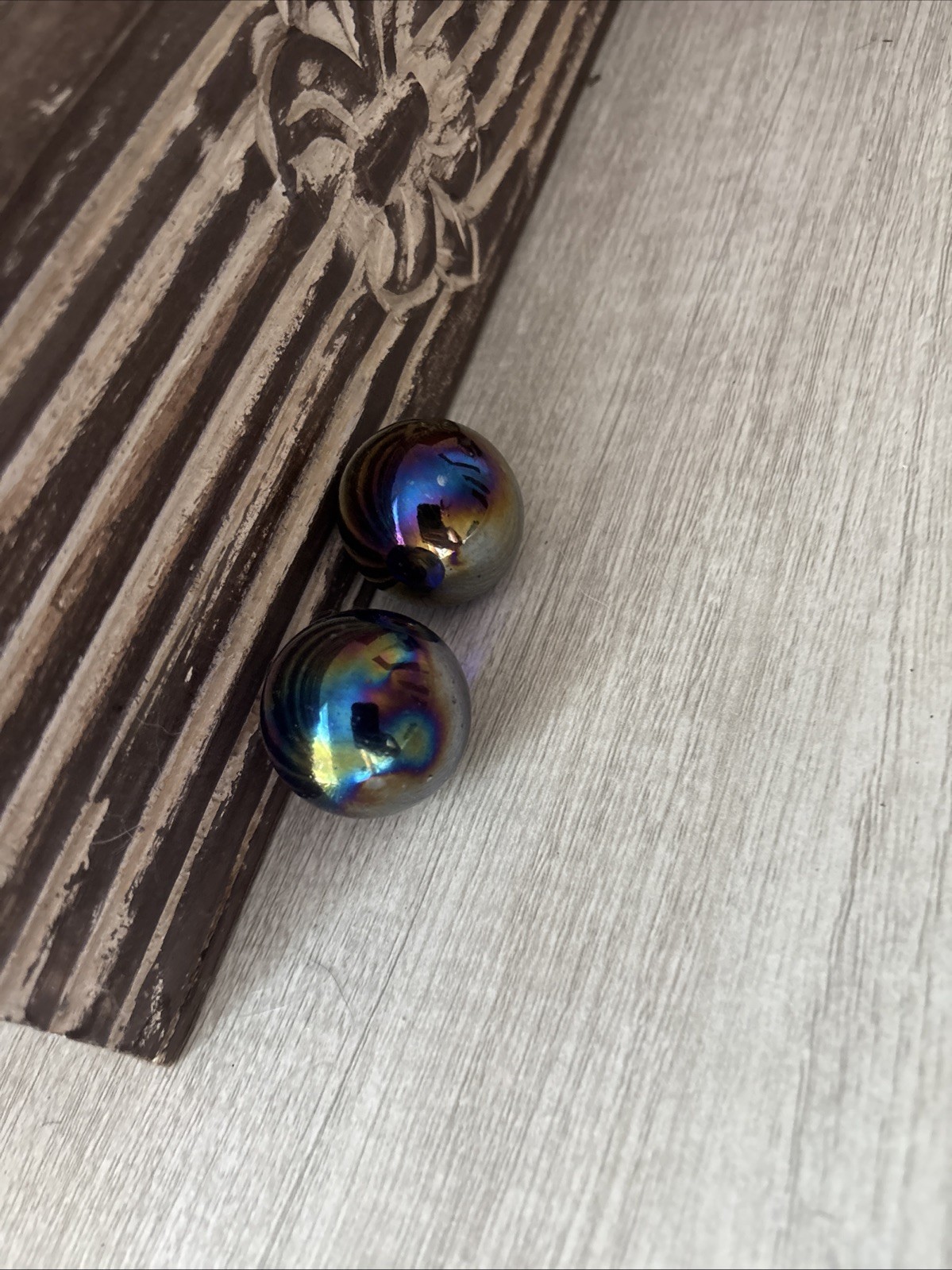 2 Iridescent Marbles 1.4 Shimmer Swirl Blue Green Purple metallic
