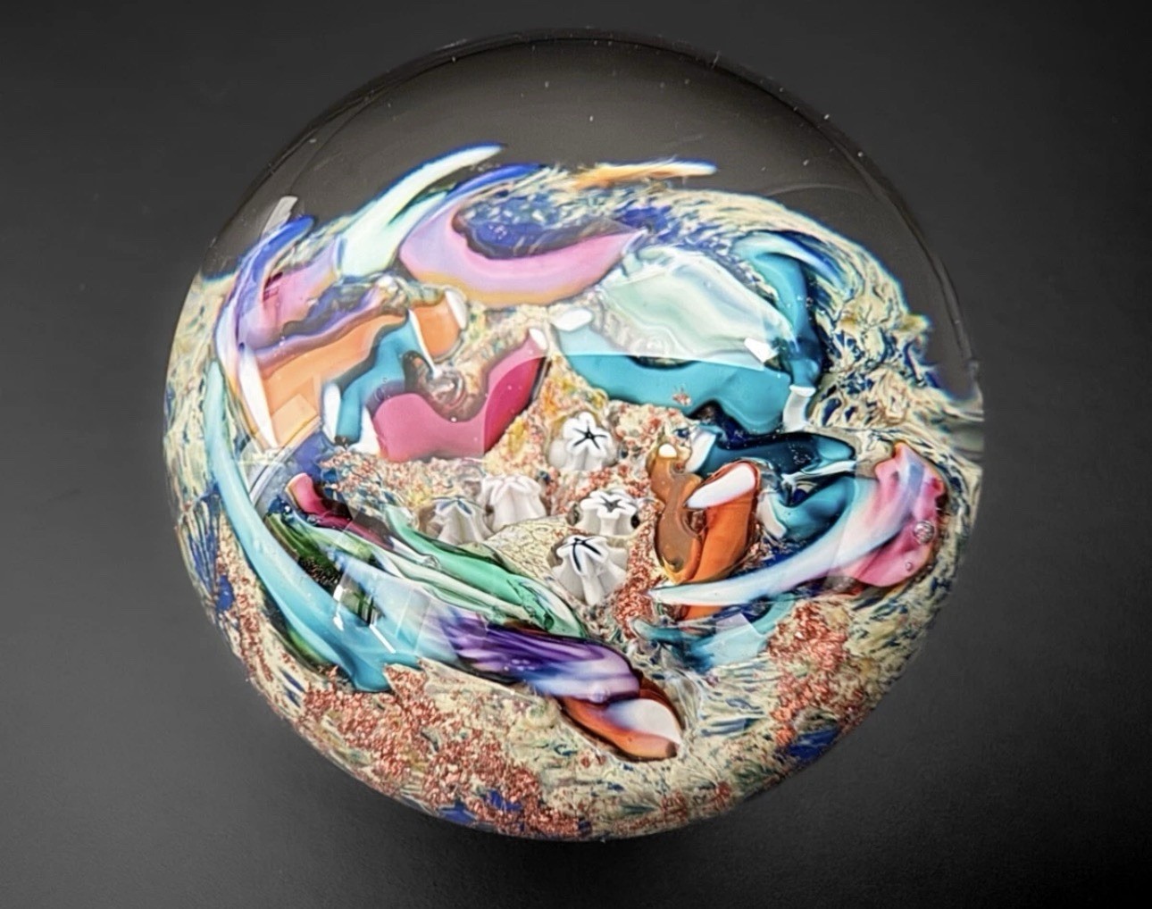 Doug Sweet 1.8″ Millefiori Undersea Lampwork Contemporary Art Glass Marble