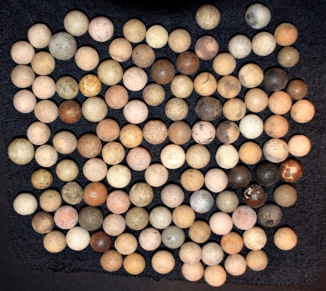 ⭐Lot of 5 Antique Victorina era Commies 🔥Fired Clay Marbles Shooter Size .750″