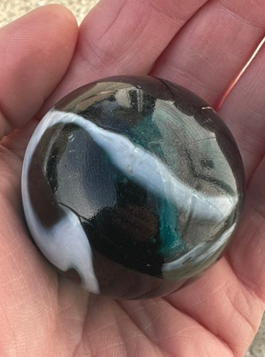 TOE BREAKER 50mm (2″) AEGEAN clear Teal Blue Marbles glass ball HUGE Swirl